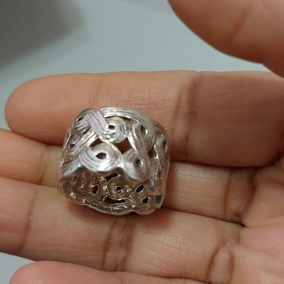 925 Thailand Brushed Sterling Silver Infinity Weave Pattern Wide Ring Size 6 - Picture 5 of 6